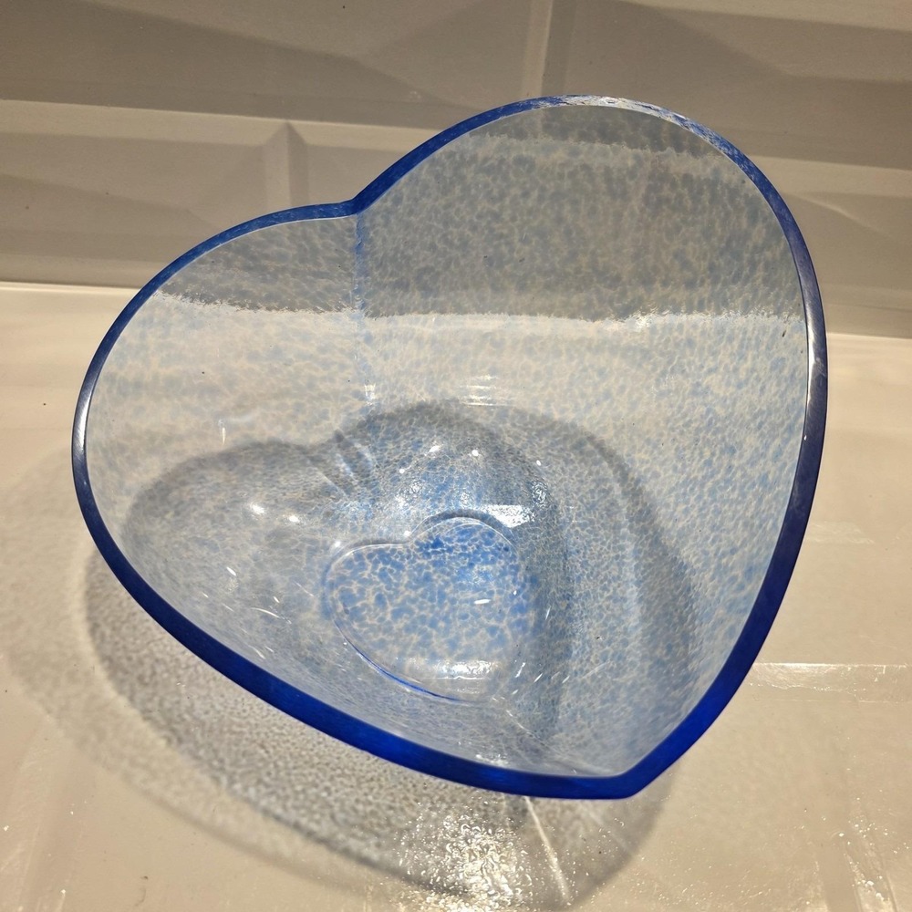 Kosta Boda Heart Shaped Blue Glass Decorative Candy Bowl Dish Signed K. Engman